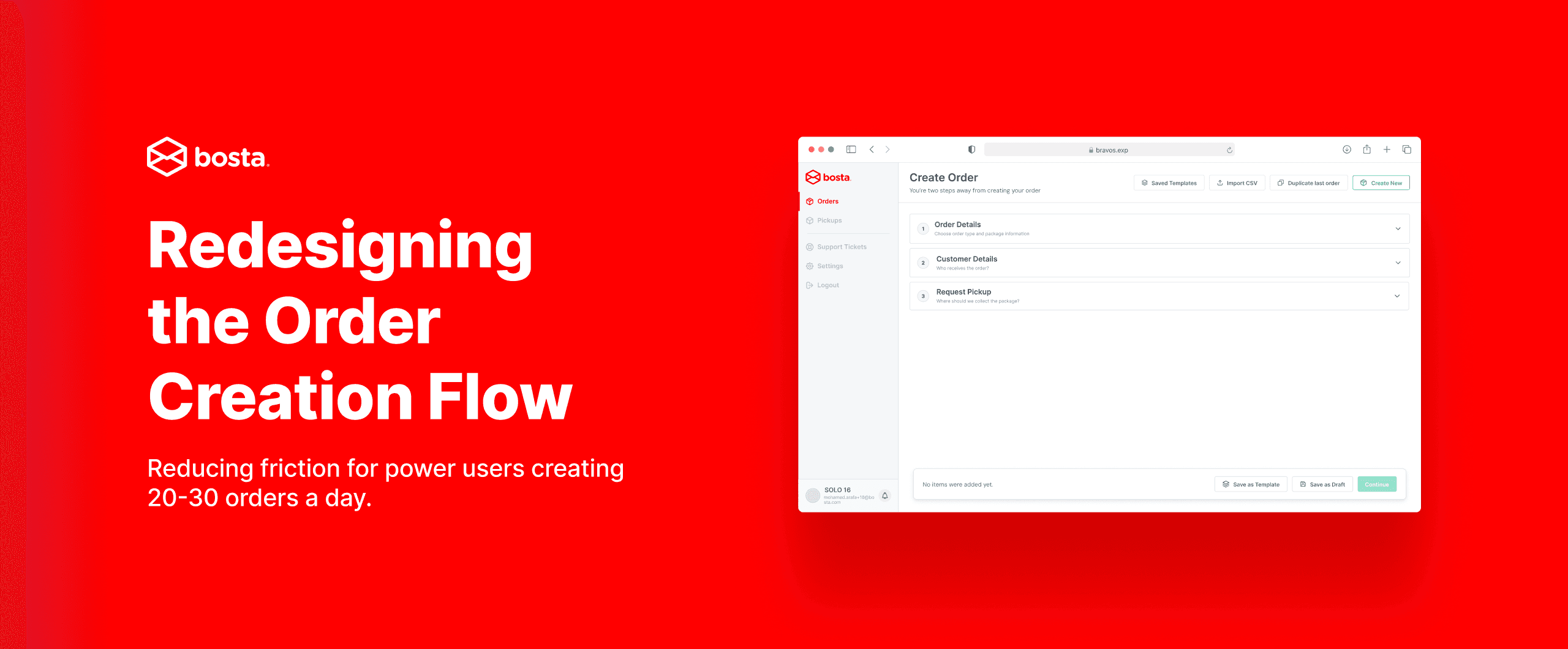 Bosta — Redesigning the order creation flow for one of MENA's largest last-mile logistics platforms.